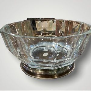 Vintage Godinger Crystal Decogon Serving Bowl with Silver Plate Base